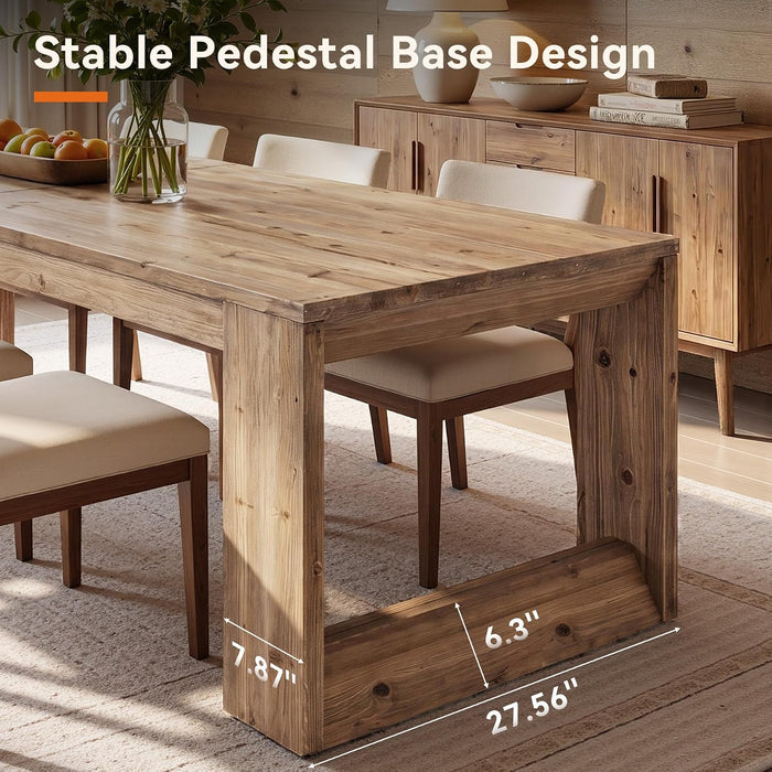 86.6-Inch Solid Wood Dining Table with Double Pedestal for Dining Room (Retro Brown)
