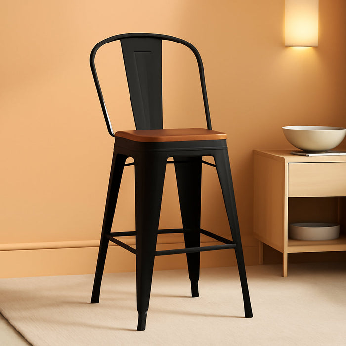 Metal Bar Stools Set of 4, 30" Black Bar Height Stools with Back