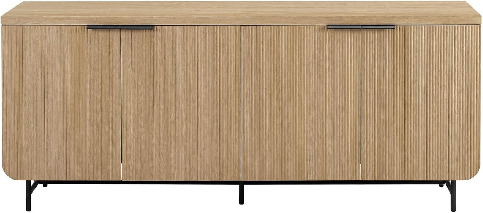 Reema Fluted 4-Door Kitchen Sideboard Buffet Console, 69 Inch, Coastal Oak