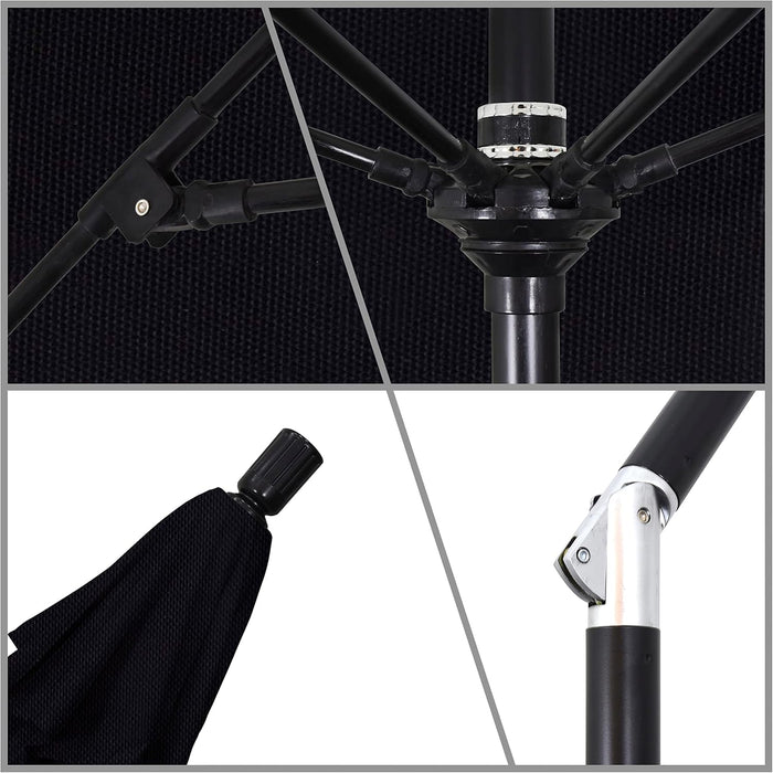 11' round Crank Lift, Collar Tilt, Aluminum Pole, Fiberglass Rib Patio Umbrella, Black Finish, Black