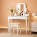 Vanity Desk with Mirror and Lights, Makeup Vanity Table with Swivel Mirror, 3-Color Dimmable LED Lights, 4 Drawers, Girls Bedroom Makeup Dressing Table with Stool (White)