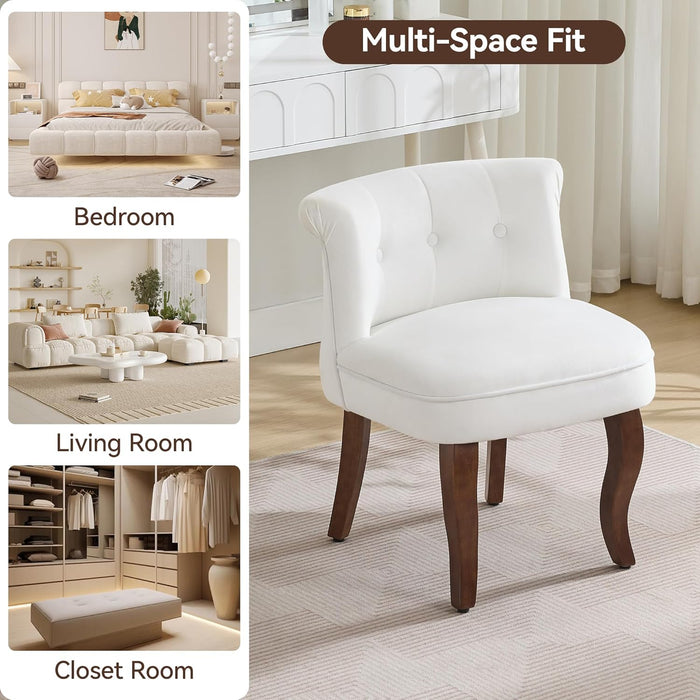 Elegant White Velvet Upholstered Tufted Vanity Chair