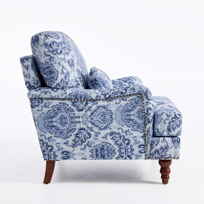 Navy Floral Fabric Armchair With Removable Cushion