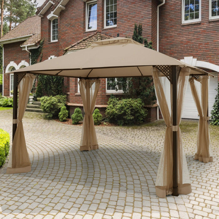 12 X 10 Feet Outdoor Double Top Patio Gazebo with Netting