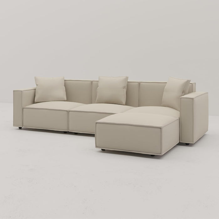 Luxury Modular Sectional Living Room Sofa Set, Modern Minimalist Style Couch with Ottoman and Chaise, L-Shape, Cream