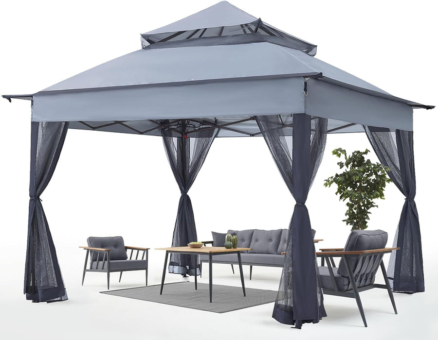 Pop up Gazebo 11X11 - Outdoor Canopy Tent with Mosquito Netting for Patio Garden Backyard (Gray)