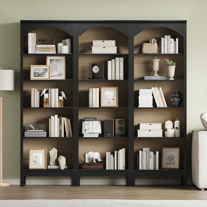 Arched Veneered FiveTier Bookcase 71Inch Tall Ebony
