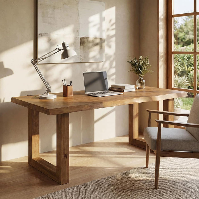 Solid Wood Home Office Desk, 63" Live Edge Executive Desk