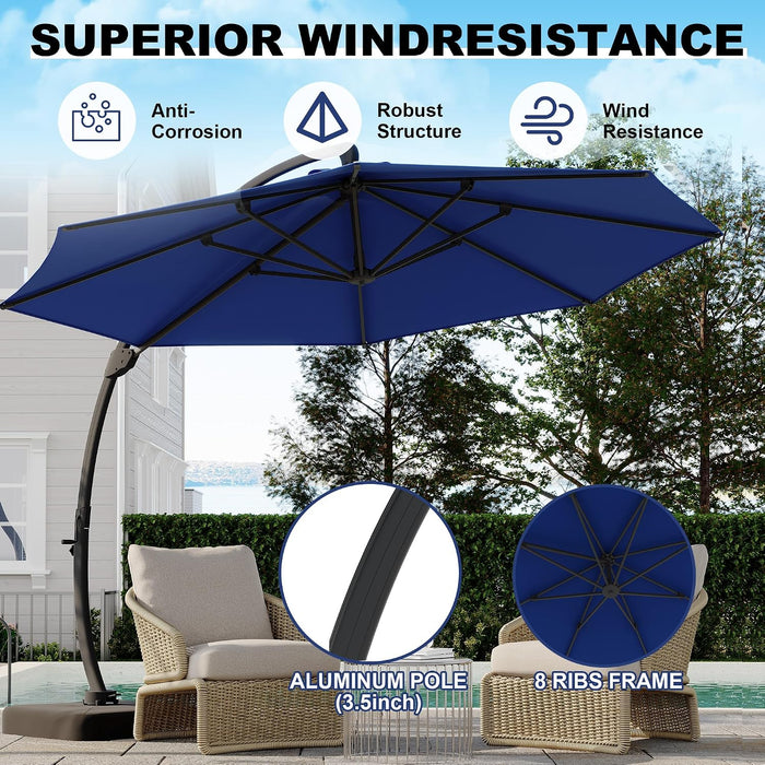 Outdoor Large round Aluminum Offset Umbrella, Heavy Duty Offset Umbrella with 360°Rotation, Offset Patio Cantilever Umbrellas with Base Included
