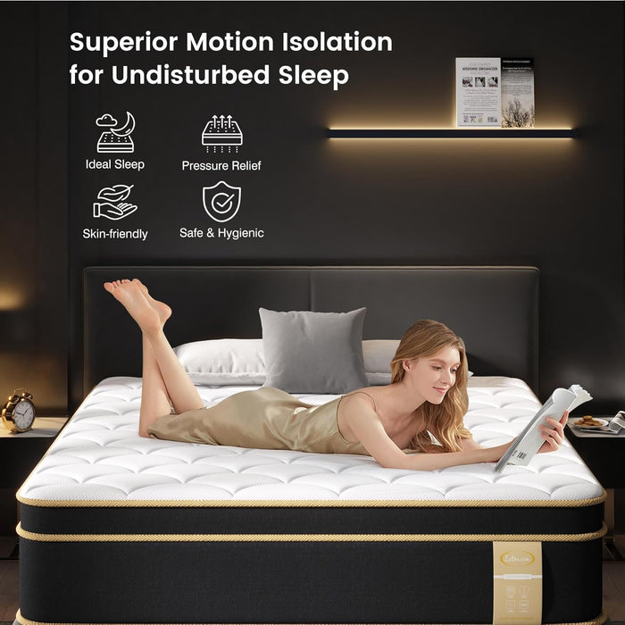 Queen Mattress, 12 Inch Gel Memory Foam Hybrid Mattress Queen Size Bed in a Box, Pressure & Pain Relief, Medium Firm, Individual Pocket Spring, Edge Support, Certipur-Us