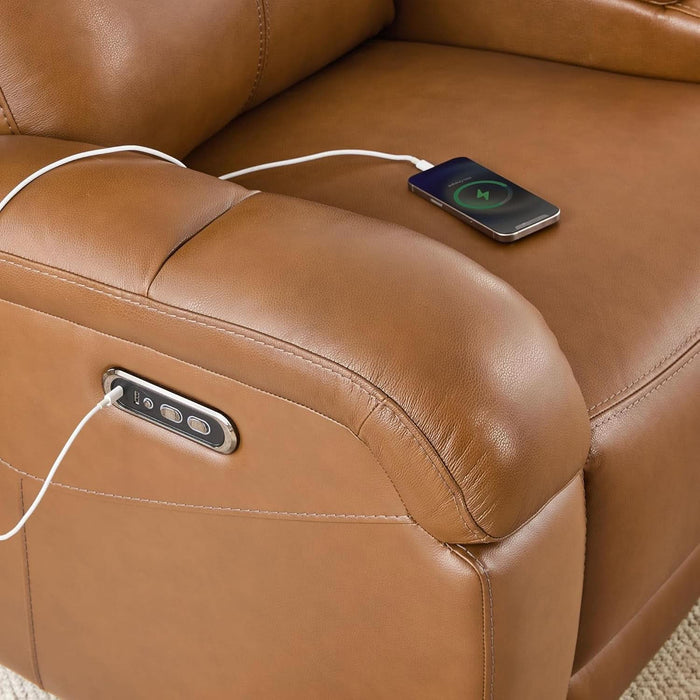 Genuine Leather Power Recliner Sofa, 3 Seater Wall Hugger Reclining Sofas with Power Headrest, USB & Typec Ports, Electric Recliner Couch Set for Living Room, Saddle Brown