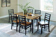 Blondon Rectangular Dining Room Table Set with 6 Chairs, Chevron Pattern, Tapered Legs, Seats 6, Wood, 60" Long, Brown & Black