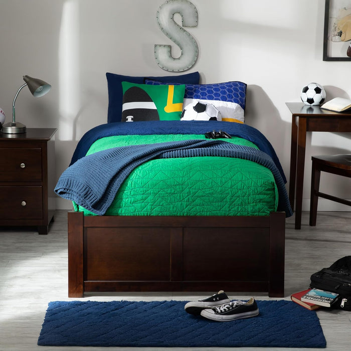 Concord Twin XL Size Platform Bed with Footboard & Storage Drawers in Walnut