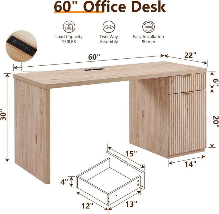 60Inch Handcrafted Executive Desk With Generous Storage