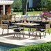 Patio Wicker L-Shaped Furniture Set, All-Weather Rattan Outdoor Conversation Sofa Set for Backyard Deck with Soft Cushions,Ottomans and Plastic Wood Dining Table (Light Brown+Black)