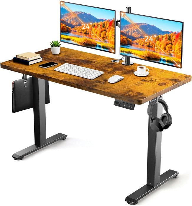 Height Adjustable Electric Standing Desk, 48 X 24 Inches Sit Stand up Desk, Memory Computer Home Office Gaming Desk with 3 Preset Heights, Cable Management Box,2 Hooks & 4 Velcro Cable Tie, Brown