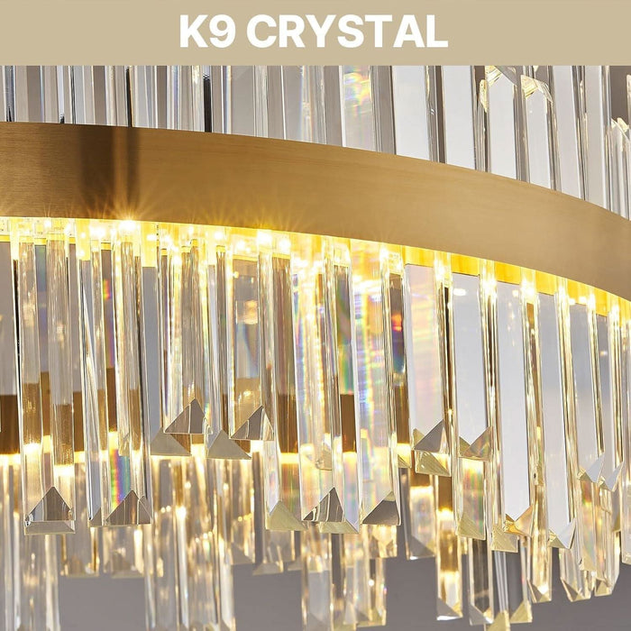 23.6''Gold Modern LED Crystal Chandelier- Contemporary Chandelier Light Fixture,Luxury Adjustable Height Chandeliers,3 Colors Dimmable Pendant Ceiling Light for Dining Room Foyer with Remote Control