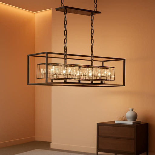 Crystal Chandeliers for Dining Room 6-Light Rectangle Modern Farmhouse Pendant Light Fixture for Kitchen Island Bar, L35 Inch