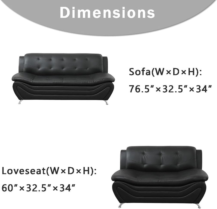 Leather Couches for Living Room, Living Room Couch Set, Sofa for Bedroom, Apartment, Living Room Furniture Sets (A-Leather Black, Sofa+Loveseat)
