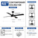 48In Black Ceiling Fans with Light and Remote Control /App Control, Modern Smart Ceiling Fan for Indoor Outdoor