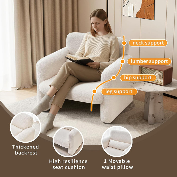 33.86" Accent Chairs, Modern Sherpa Fabric Armed Chair Comfy Upholstered Armchair Leisure Single Sofa Chair with a Waist Pillow for Bedroom, Office and Living Room