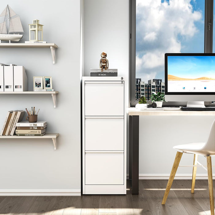 White 3 Drawer Vertical File Cabinet LockingMechanism