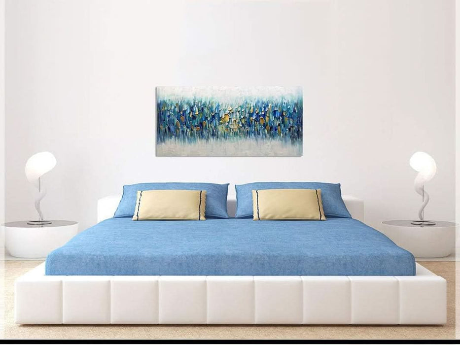 Art,30X60Inch Colorful Knife Painted on Canvas Teal Blue Fantasy Abstract Paintings Seascape Artwork Modern Colorful Acrylic Wall Art Wood inside Framed Ready to Hang