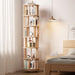 6 Tier Solid Wood Rotating Bookshelf Tower on Wheels, Natural