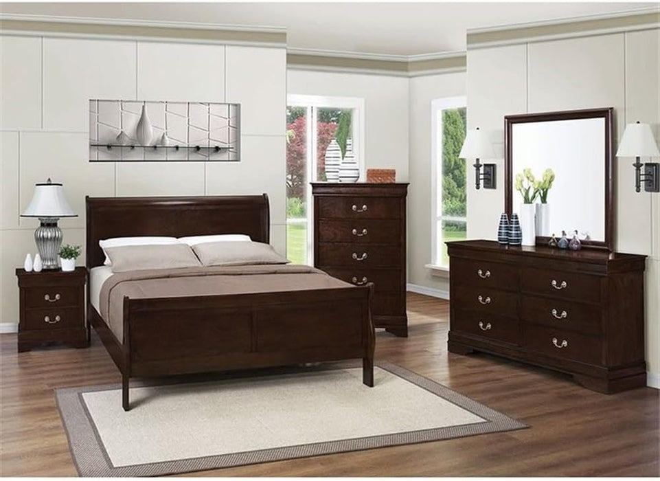 Traditional Full Sleigh Panel Bed, Asian Hardwood and Veneer Construction, Cappuccino Finish, Curved Headboard and Footboard, Classic Design, 47.25"H X 56.25"W X 84.5"D, Bedroom Furniture