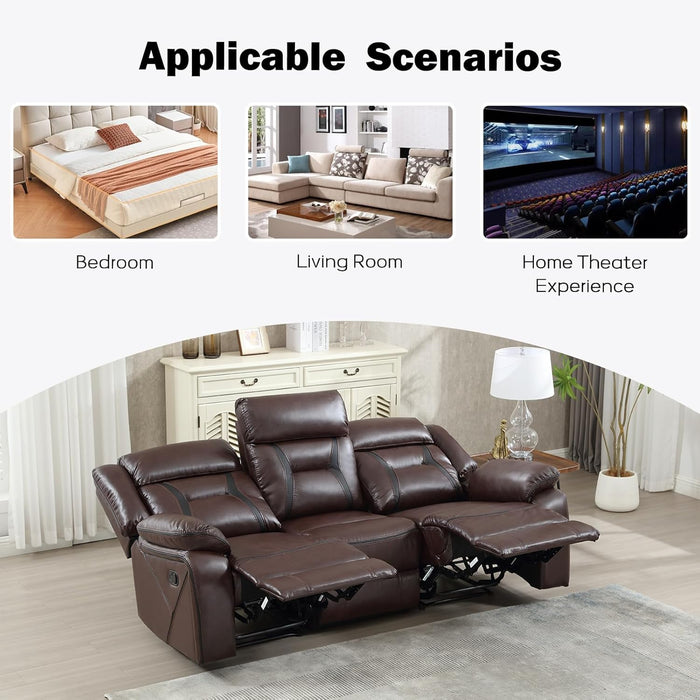Faux Leather Manual Reclining Sofa, 3 Seat Recliner Sofa Chair, Couch Furniture for Living Room, Furniture, Meeting Room, Dark Brown (3 Seat Sofa)