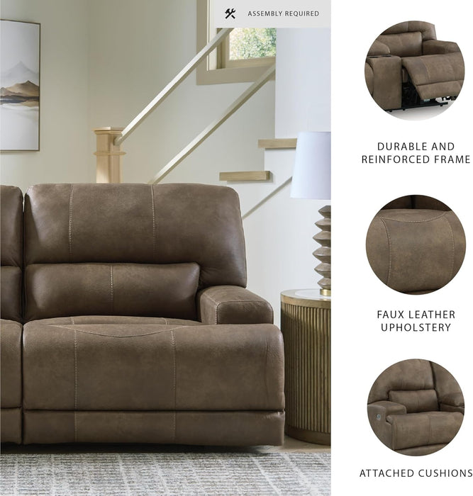 Signature Design by Ashley Bealeaf Contemporary Power Reclining Sofa with Position Lock, Adjustable Headrest and USB Charging Ports, Dark Brown