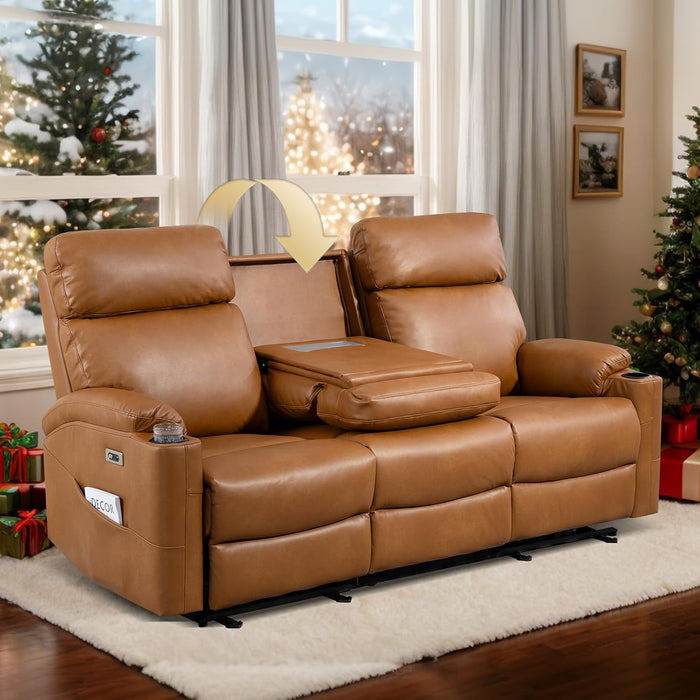 Power Reclining Sofa - 3 Seater Recliner Sofás, PU Leather Sofa, Home Theater Seating with Flipped Middle Backrest, Power Recliner Couch for Living Room(Brown)