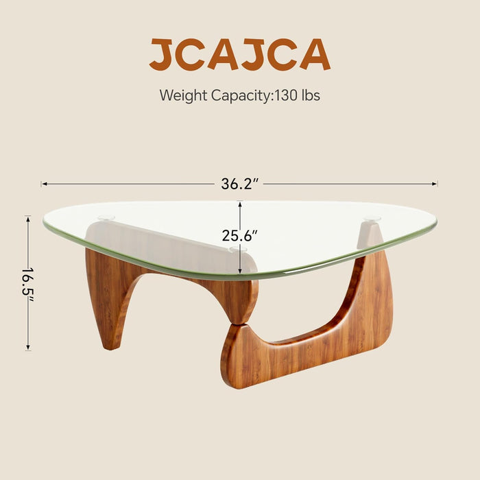 Coffee Table for Living Room Mid Century Modern Center Table with Glass Top, Walnut Transparent