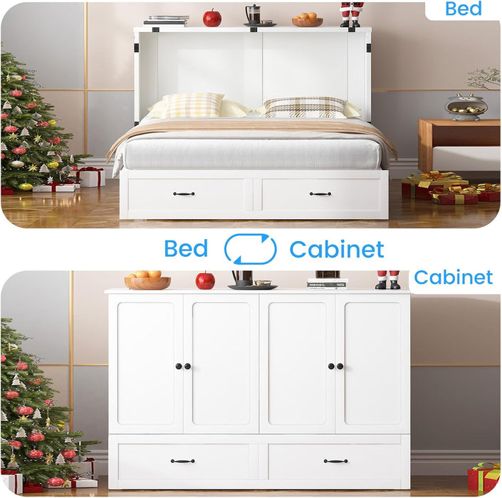 Queen Murphy Bed Cabinet With USB PortsAndCharging