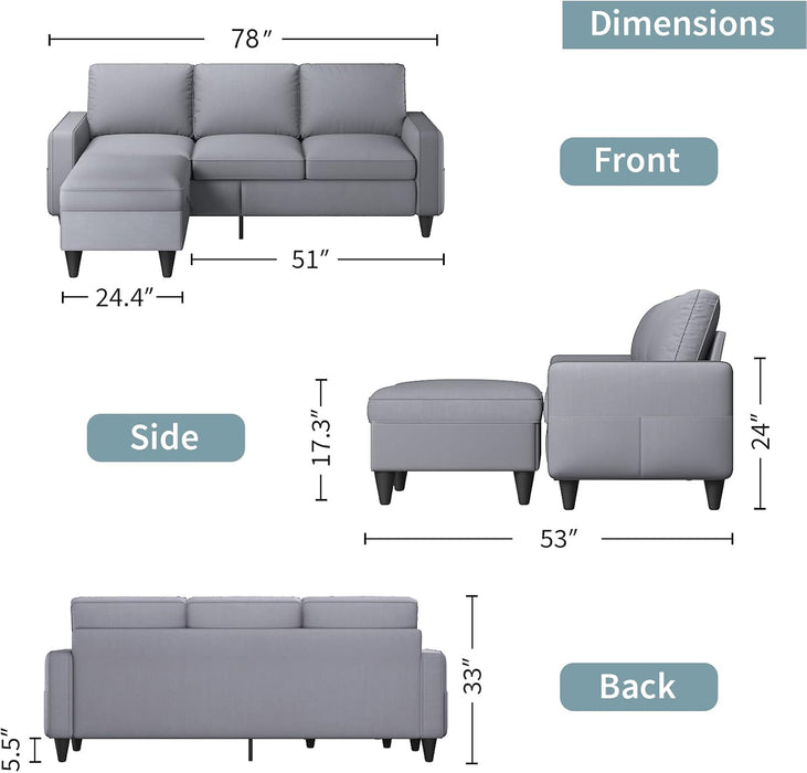 Contemporary Gray Sectional Sofa With Storage Ottoman
