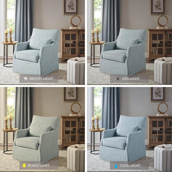 Light Blue Upholstered Handcrafted Midcentury Armchair 28In