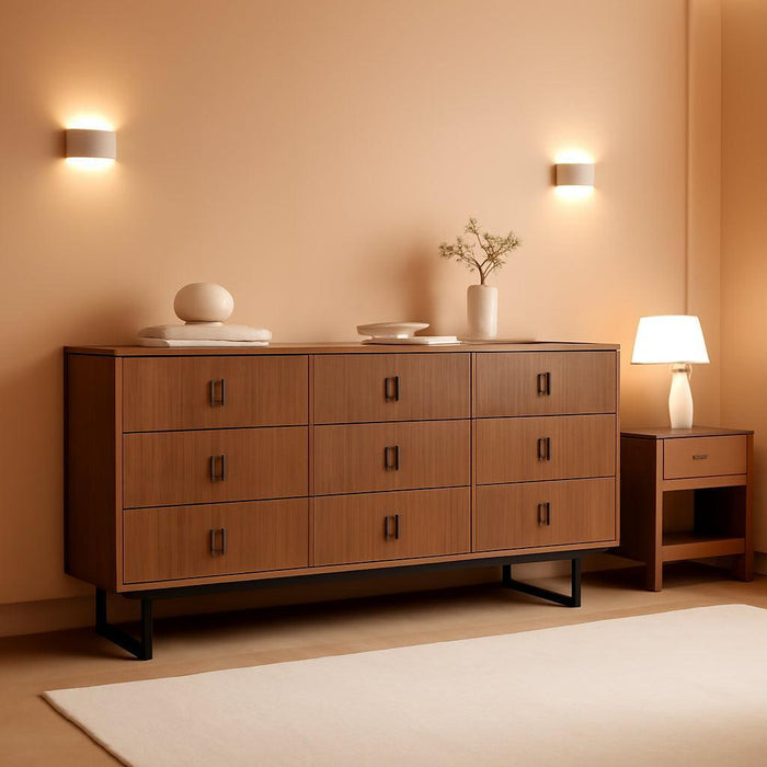 Walnut Nine Drawer Dresser Anti Tipping Reinforcement