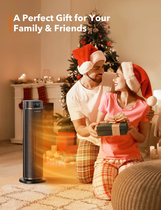 Space Heater, 24'' Tower Heater, Electric Heater for inside Home, 1500W Portable Heater with Remote, 70° Oscillating Heater, 12H Timer, PTC Ceramic Heater