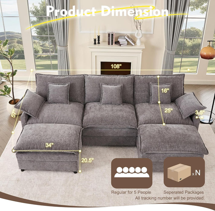 108 Inch U Shaped UltraModular Sofa SlateChenilleFabric