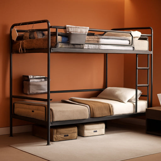 Metal Bunk Bed Twin over Twin, Industrial Bunkbeds Heavy Duty Bed with Safety Guard Rails and Space-Saving Design, Steel Bed for School, Bedroom (Vintage Brown)
