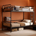 Metal Bunk Bed Twin over Twin, Industrial Bunkbeds Heavy Duty Bed with Safety Guard Rails and Space-Saving Design, Steel Bed for School, Bedroom (Vintage Brown)