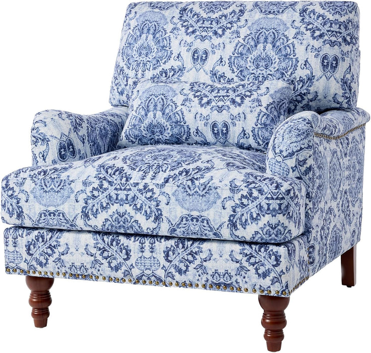 Navy Floral Fabric Armchair With Removable Cushion