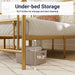 Queen Size Metal Platform Bed Frame, Victorian Headboard, Gold