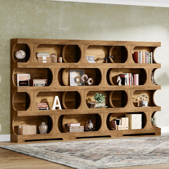 71" Tall Bookcase, 4-Tier S-Shaped Bookshelf, Wood Decorative Storage Shelving, Modern Freestanding Display Shelves, Large Library Book Shelf Unit for Home Office Living Room Bedroom, Brown