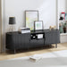 69" Mid-Century TV Stand with Power Outlet, Fluted Entertainment Center with Storage Drawer, TV Console with Sliding Door and Adjustable Shelves, TV Stand up to 80" for Living Room, Bedroom, Black