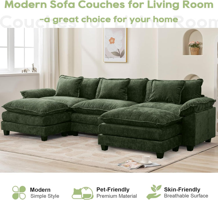 120 Inches Emerald Chenille Modular Sectional Sofa