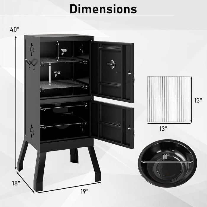 Charcoal Grills, 40" Vertical BBQ Smoker Grill with Built-In Thermometer, Adjustable Air Dampers, Removable Water Pan & Grill Grates for Backyard Picnics, Party, Outdoor Camping