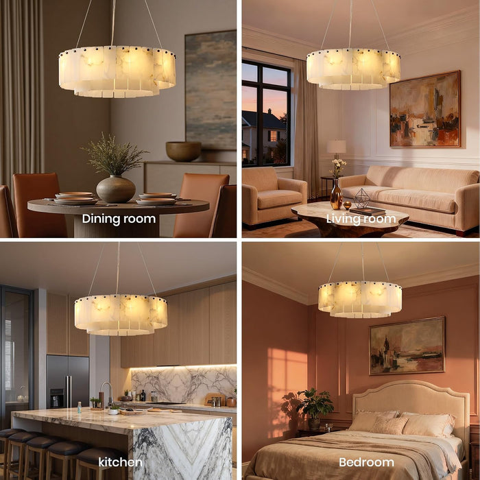 Alabaster Chandelier, D24In Modern round Chandeliers, Chandeliers for Dining Room, Marble Pendant Light, Alabaster Chandelier for Bedroom, Living Room, Foyer, Entryway, Hallway