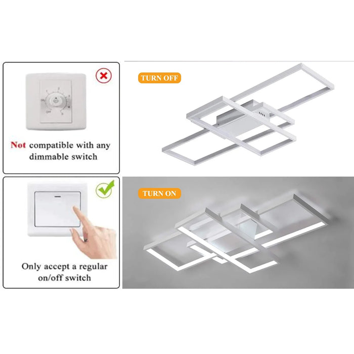 Ceiling Light,Modern LED Ceiling Lamps with 3 Squares, 75W Cool White Acrylic Flush Mount Ceiling Lights Fixtures for Kitchen Dining Living Room Study,6000K,White