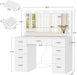 46" Vanity Desk with Glass Top & Lights Mirror, 3 Adjustable Lighting Color, Makeup Vanity with 9 Drawers and 12 LED Lights, Dressing Table for Bedroom, Vanity for Girls, White